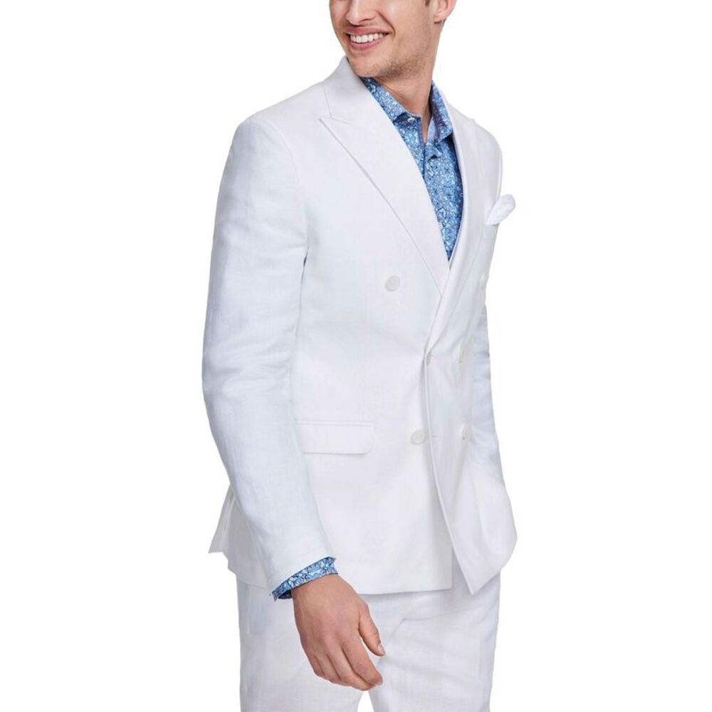 Bar III Mens Slim-Fit Linen Double-Breasted Suit Jacket 38 Short White NWT $360